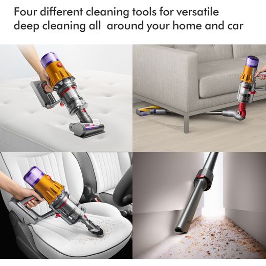 Dyson Cordless Vacuum Cleaner with up to 60 Minutes Run Time - Brushed iron / Yellow - Annotation - Four different cleaning tools