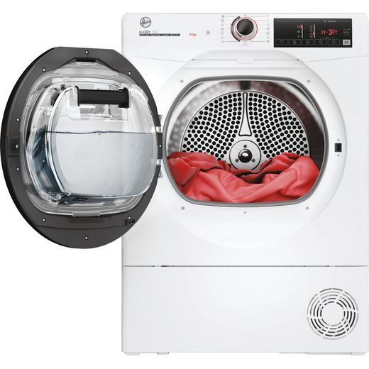 Hoover H-DRY 350 HRE H9N2TBE-80 Wifi Connected 9Kg Heat Pump Tumble Dryer - White - Front with door open shot