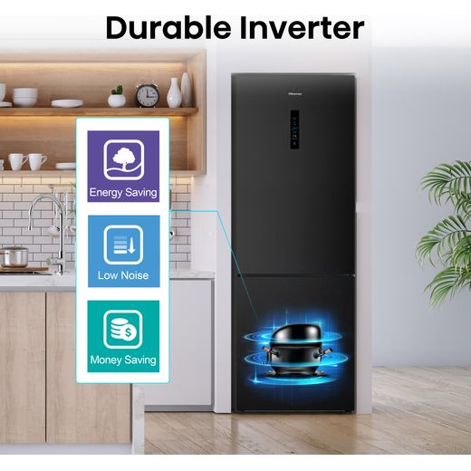 Hisense 60/40 Frost Free Fridge Freezer - Black / Stainless Steel - Annotation - Durable inverter