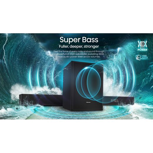 Hisense AX5125H 5.1.2Ch Sound Bar with Wireless Subwoofer, 500W, Dolby Atmos - Annotation - Super bass