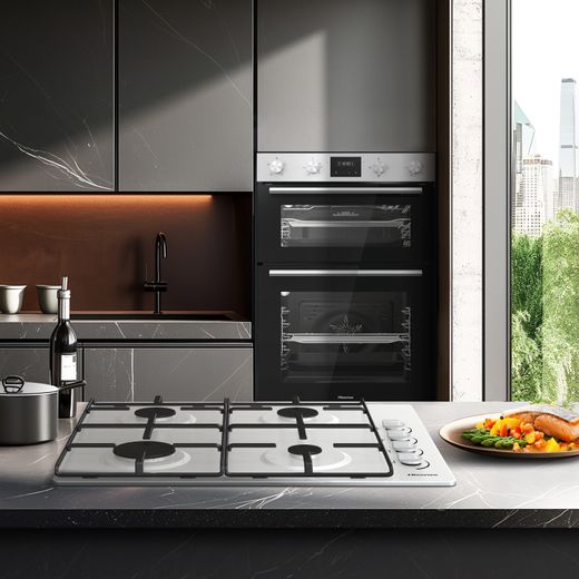 Hisense Built In Electric Double Oven and Gas Hob Pack - Stainless Steel - Oven and hob in kitchen