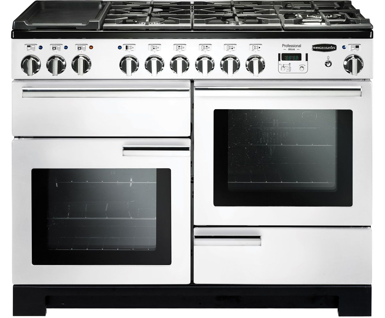 Rangemaster Professional Deluxe PDL110DFFWH/C 110cm Dual Fuel Range Cooker - White - A/A Rated, White