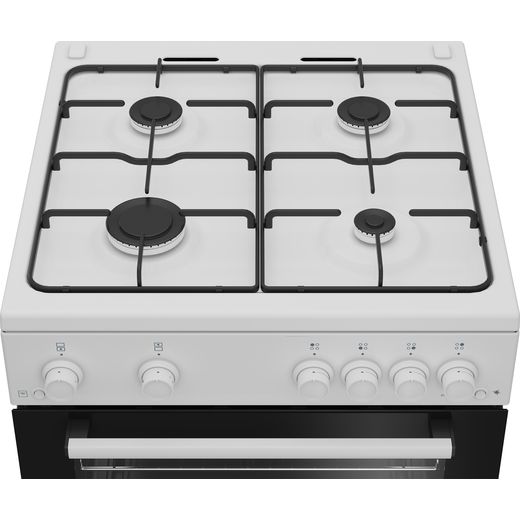 Beko 60cm Freestanding Gas Cooker - White - Top view hob shot