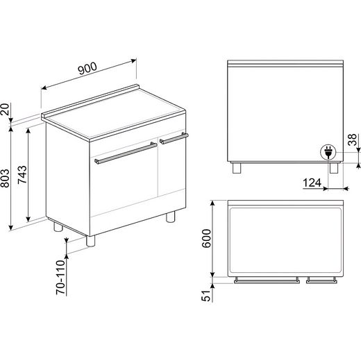 Smeg Electric Cooker with - Stainless Steel - Annotation - Dimension shot