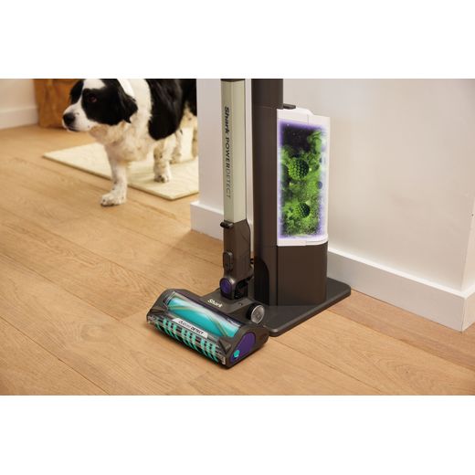 Shark PowerDetect Clean & Empty IP3251UKT Cordless Vacuum Cleaner with up to 70 Minutes Run Time - White / Java Grey - Vacuum in docking station shot
