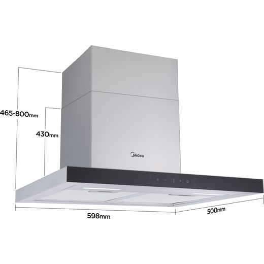 Midea MH60M21ET33SG-UK 60cm Chimney Cooker Hood - Stainless Steel - Dimensions