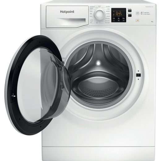 Hotpoint Anti-Stain NSWM 846 W UK 8kg Washing Machine with 1400 rpm - White - Front with door open shot