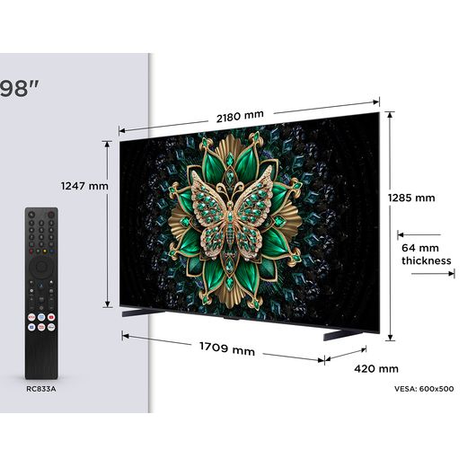 TCL 98" 4K Ultra HD QLED Smart Google TV [2025] - Dimensions