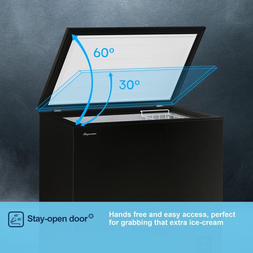 Fridgemaster Chest Freezer - Black - Annotation - Easy stay open shot