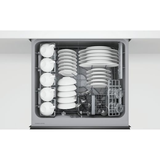 Dishwasher DishDrawer™ Double, 12 Place Settings, Black Steel, Recessed handle, External Control / Display, WiFi, compatible with SmartHQ App - Top view basket shot