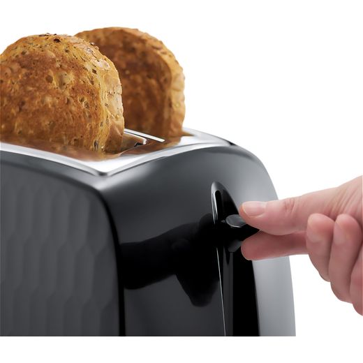 Russell Hobbs Honeycomb 26061 2 Slice Toaster - Black - Person using toaster shot
