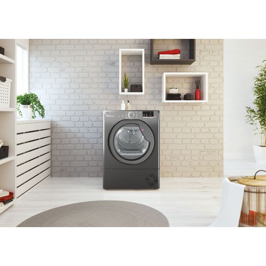 Hoover H-DRY 300 HLE C9DRGR-80 Wifi Connected 9Kg Heat Pump Tumble Dryer - Graphite - Tumble dryer in utility room shot