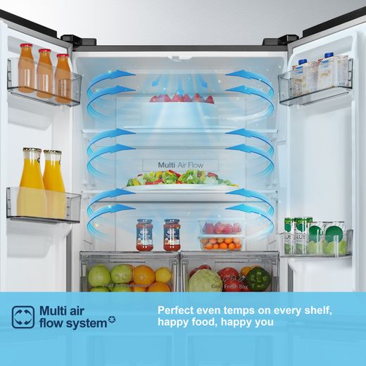 Fridgemaster American Cross Door American Fridge Freezer - Silver - Annotation - Multi air flow system