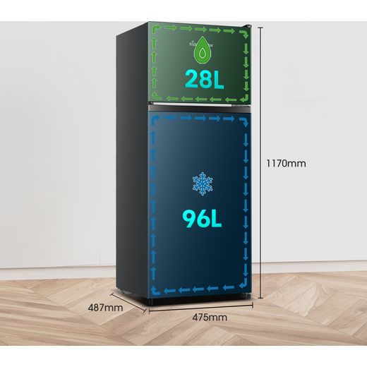 Fridgemaster MTM48120EB 117cm 80/20 Small Fridge Freezer - Black - Annotation - Dimension shot
