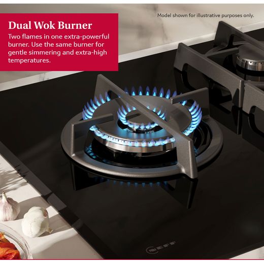 NEFF N90 T29RHS4S0 92cm Gas Hob - Black - annotation - dual wok shot