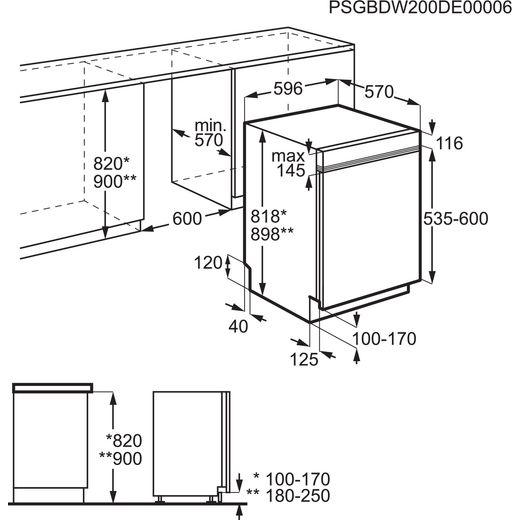 AEG 6000 Series Integrated Standard Dishwasher - Stainless Steel - annotation - dimension shot