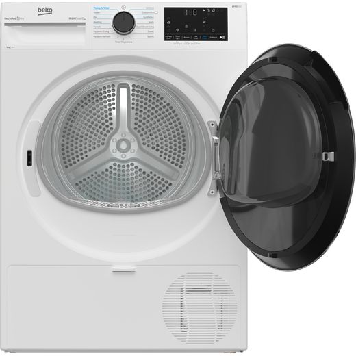 Beko B5T48231IW 8Kg Heat Pump Tumble Dryer - White - Front with door open shot