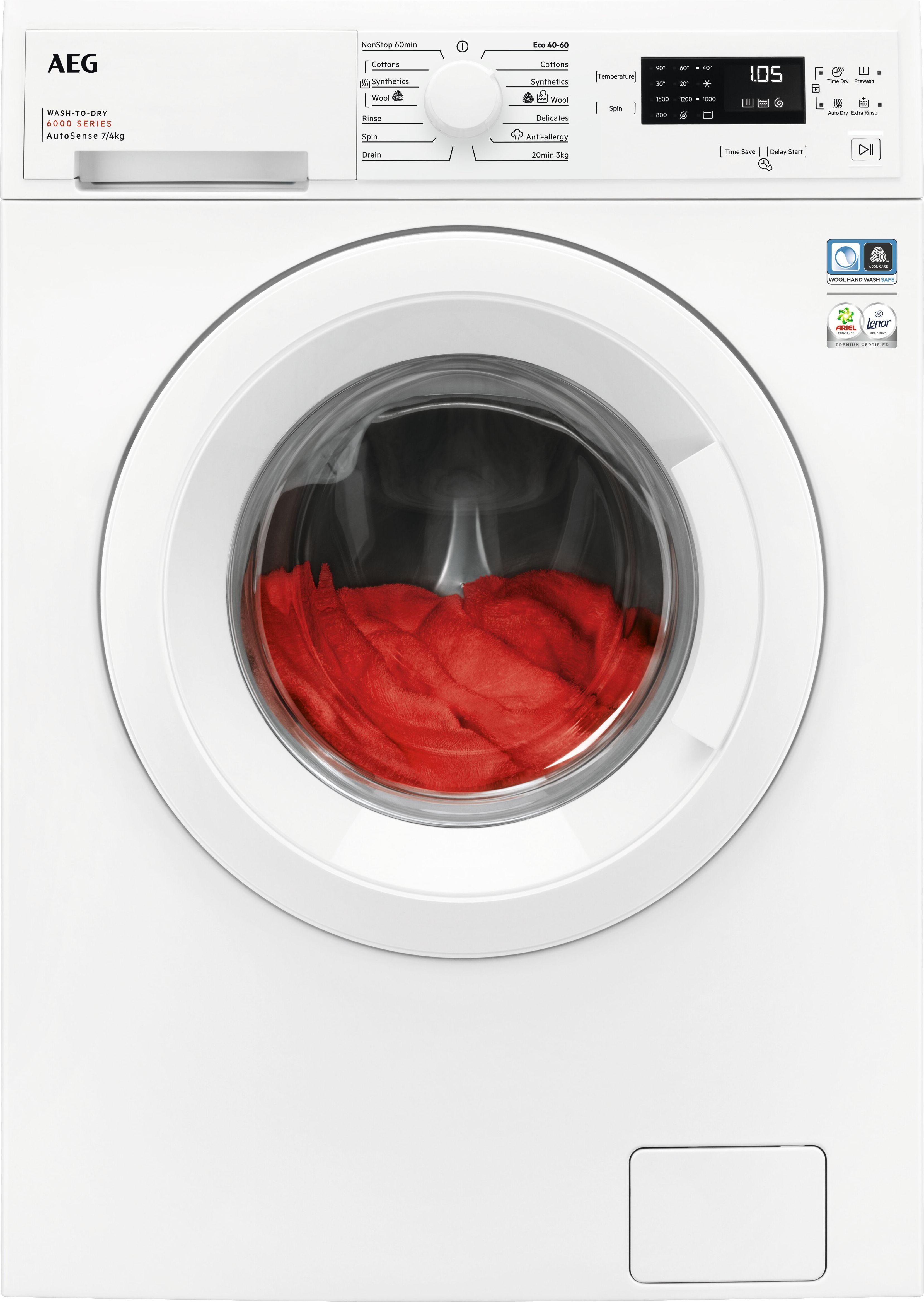Image of AEG 6000 AutoSense LWX60746B 7Kg/4Kg Washer Dryer with 1600 rpm - White - D Rated [Wash&Dry], B Rated [Wash Only], White