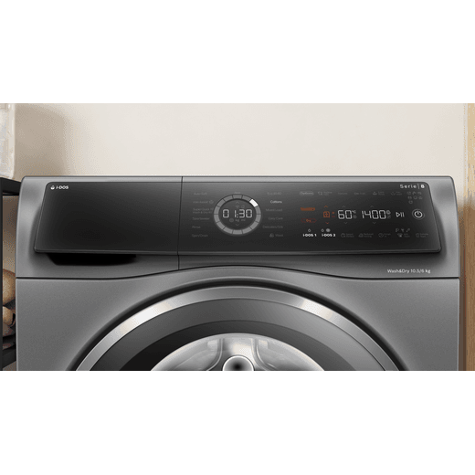 Bosch Series 8 i-Dos WNC254ARGB Wifi Connected 10.5Kg / 6Kg Washer Dryer with 1400 rpm - Graphite - lifestyle - close up of control panel