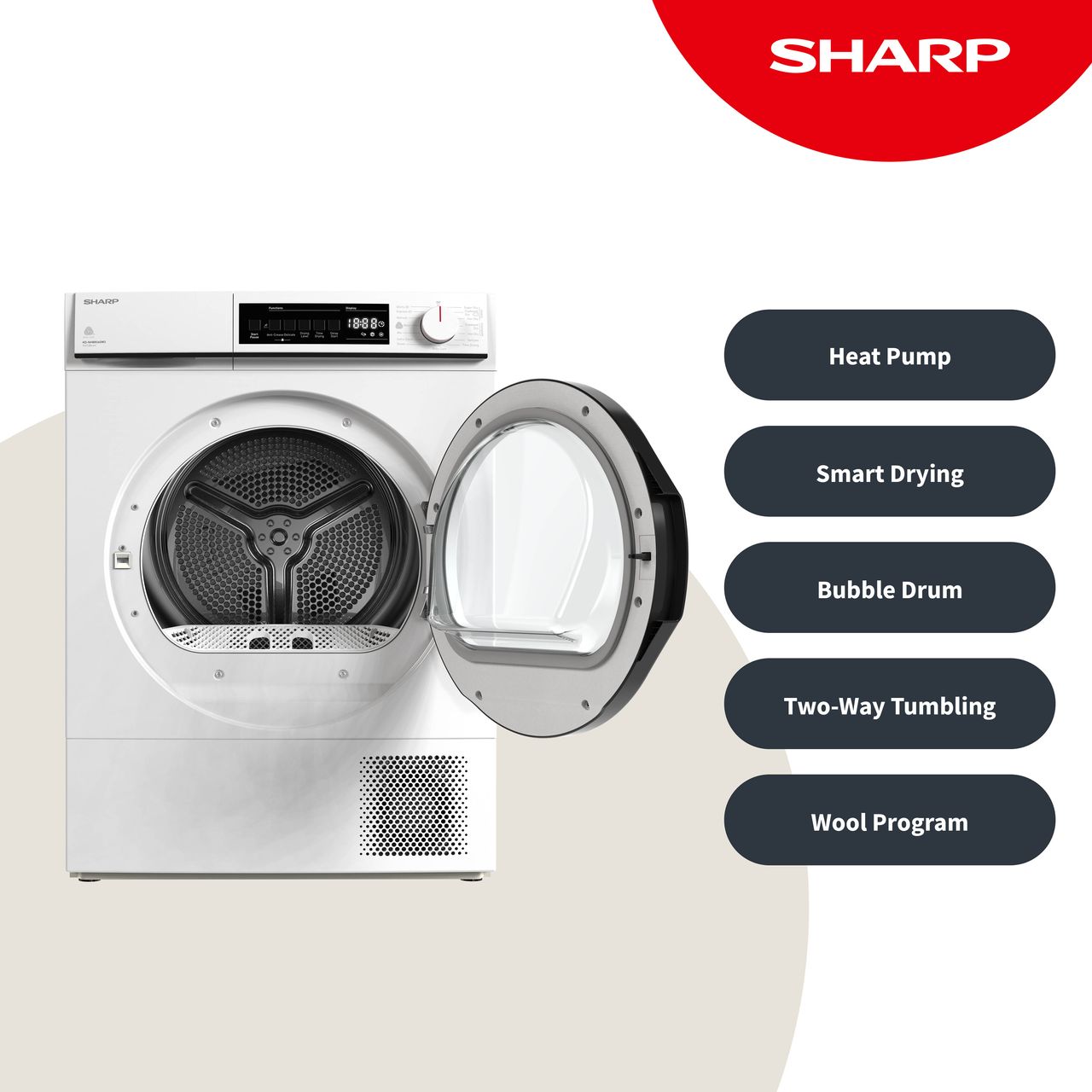 Sharp KD-NHB8S6GW3-EN 8Kg Heat Pump Tumble Dryer - White - A