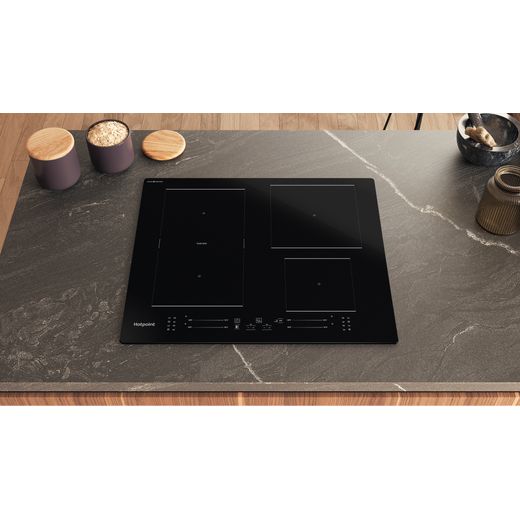 Hotpoint TS8660CCPNE 59cm Induction Hob - Black - Top perspective of hob in modern kitchen
