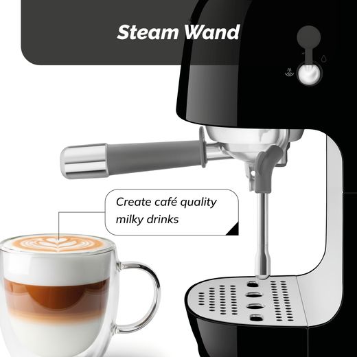 Smeg 50's Style Cold Brew Espresso Coffee Machine - Black - Annotation - steam wand