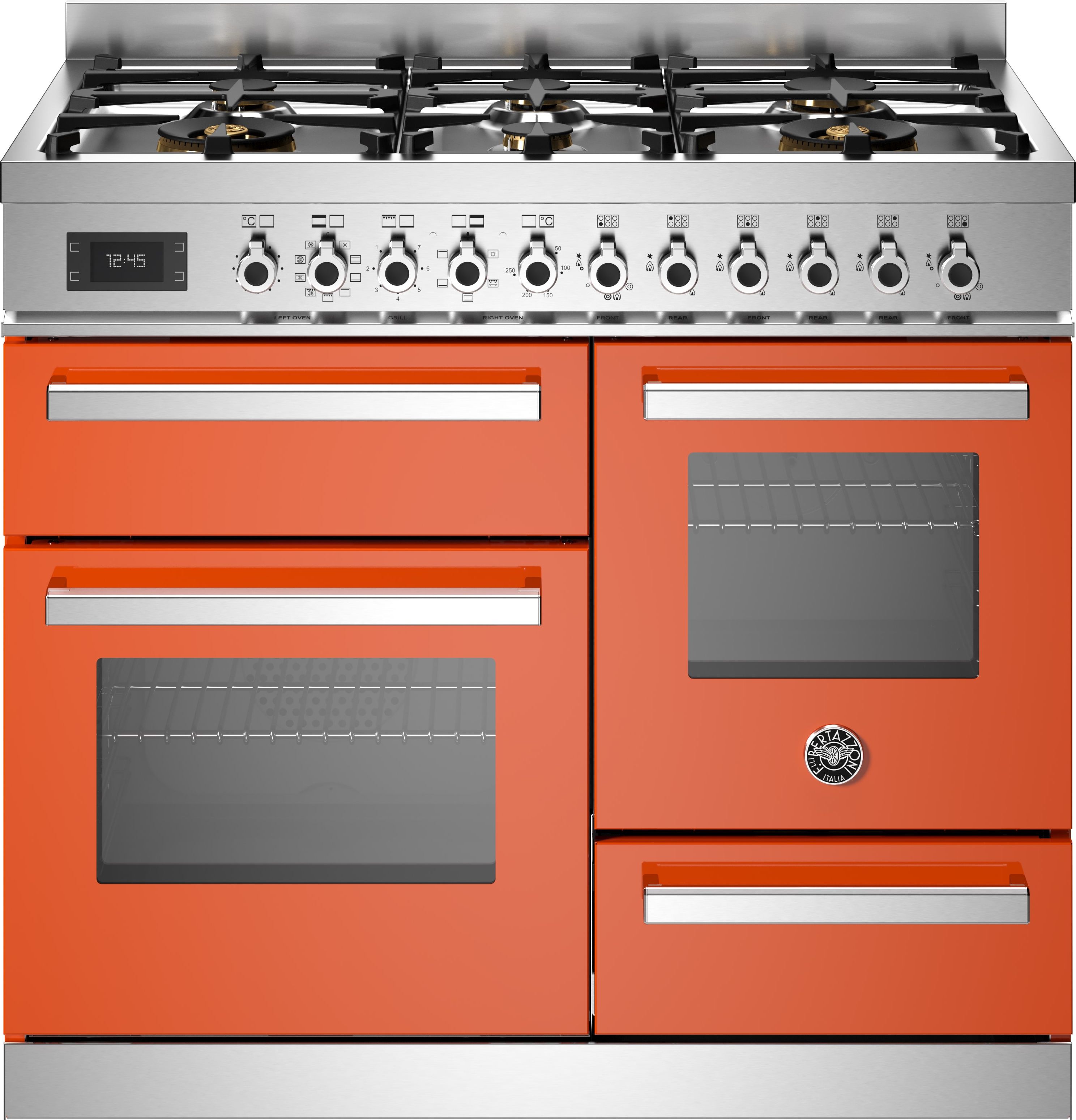 Bertazzoni 100cm Dual Fuel Range Cooker - Gas Hob - Orange - 6 Burners - 3 Ovens