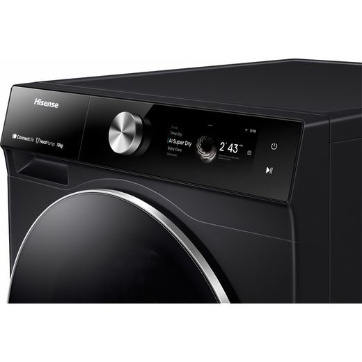 Hisense DH7S107BB Wifi Connected Heat Pump Tumble Dryer - Black - Left control panel shot