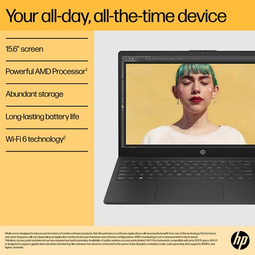 HP 15-fc0057na Laptop - AMD Ryzen™ 5, 512GB SSD, 8 GB RAM - Black - Annotation - All day and all the time device shot