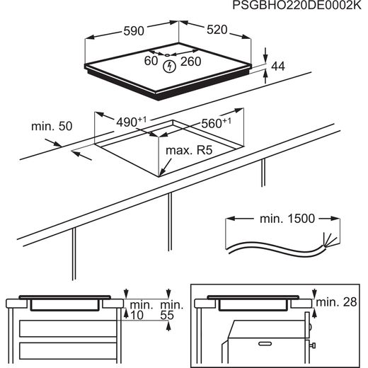 AEG 949598199 TI64IG00FZ 60cm Induction Hob - Black - Dimensions