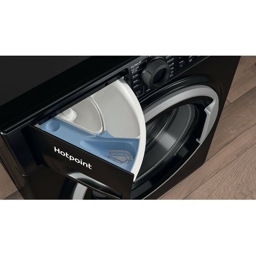 Hotpoint Anti-Stain NSWM 846 BS UK 8kg Washing Machine with 1400 rpm - Black - Close up detergent tray shot