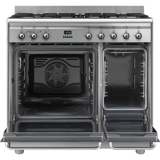 CX92GM Stainless Steel 90cm  Double Cavity Dual Fuel Cooker - Front door open shot