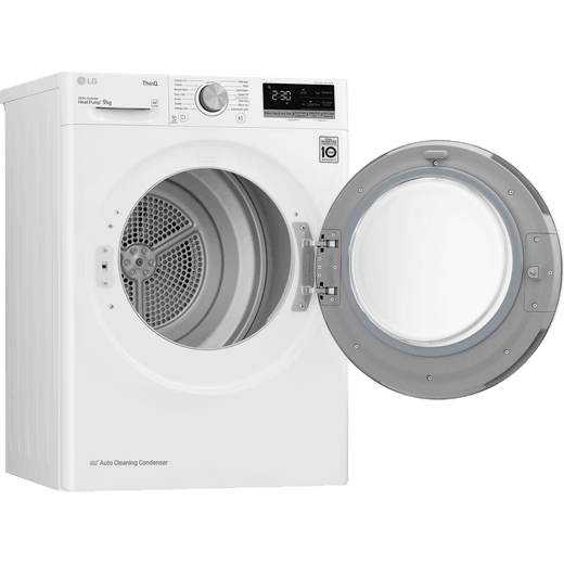 LG V7 FDV709W Wifi Connected 9Kg Heat Pump Tumble Dryer - White - Door open