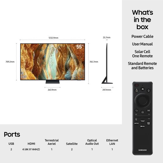 Samsung QN70F 55" 4K Ultra HD MiniLED Neo QLED Smart TV [2025] - Dimensions