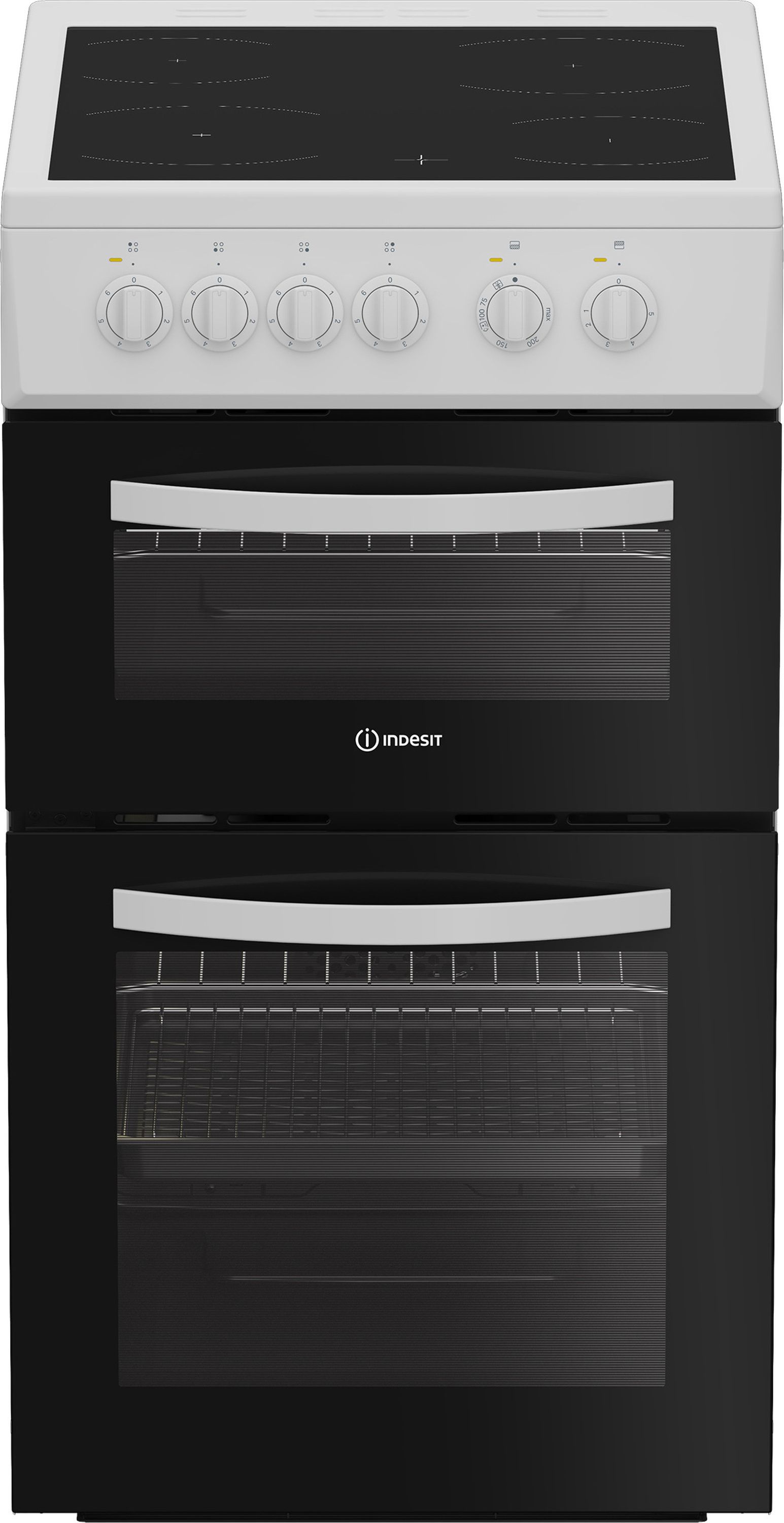 Indesit 50cm Electric Cooker with Ceramic Hob - White - 58L Oven