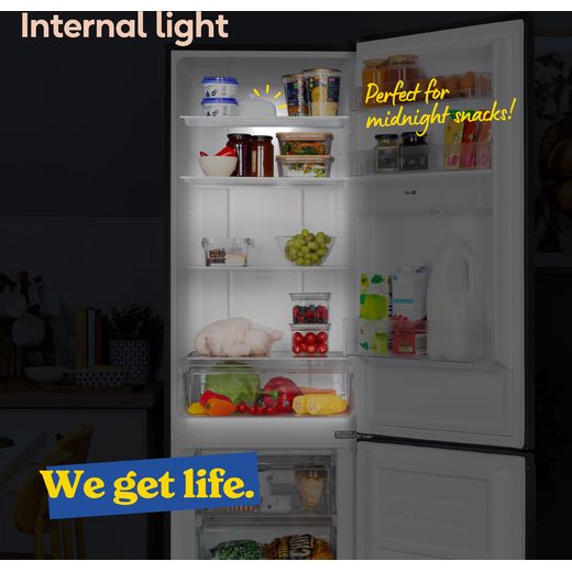 Russell Hobbs RH181TNF552E1DIWD 181cm 60/40 Frost Free Fridge Freezer - Black Steel - annotation - internal light shot