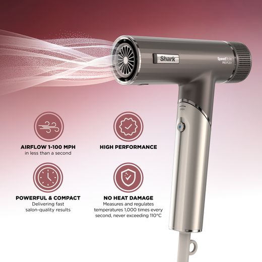 Shark SpeedStyle Pro FLEX 4-in-1 HD542UK Hair Dryer - Mocha Silver - Annotation - Features