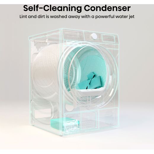 Hisense 7S Series DH7S107BB Wifi Connected 10Kg Heat Pump Tumble Dryer - Black - Annotation - Self-cleaning condenser shot