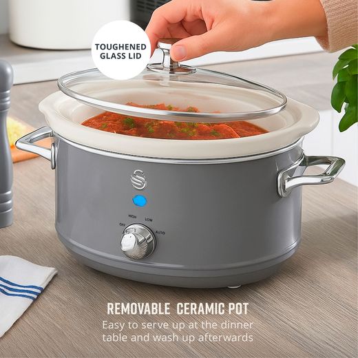 Swan Retro SF17021GRN 3.5 Litre Slow Cooker - Grey - Annotation - Ceramic pot shot