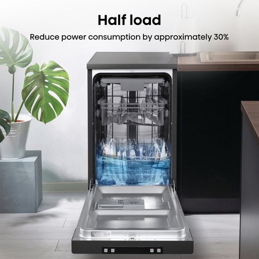 Hisense Slimline Dishwasher - Black - Annotation - Half load