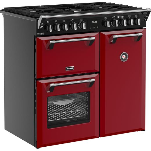 Stoves Richmond DX 90DF 90cm Dual Fuel Range Cooker - Garnet Red - Right perspective shot 