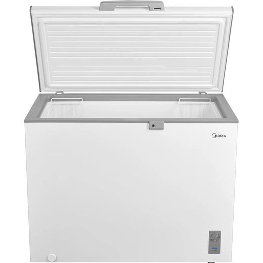 Midea MDRC411FZE01 Chest Freezer - White - front with lid open shot
