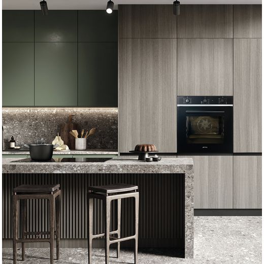 Smeg Cucina Electric Single Oven - Black  - Oven in cupboard in kitchen shot