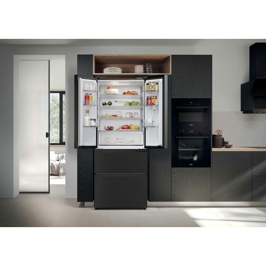 Haier FD 70 Series 3 American Fridge Freezer - Slate Black - Fridge freezer in kitchen open door shot