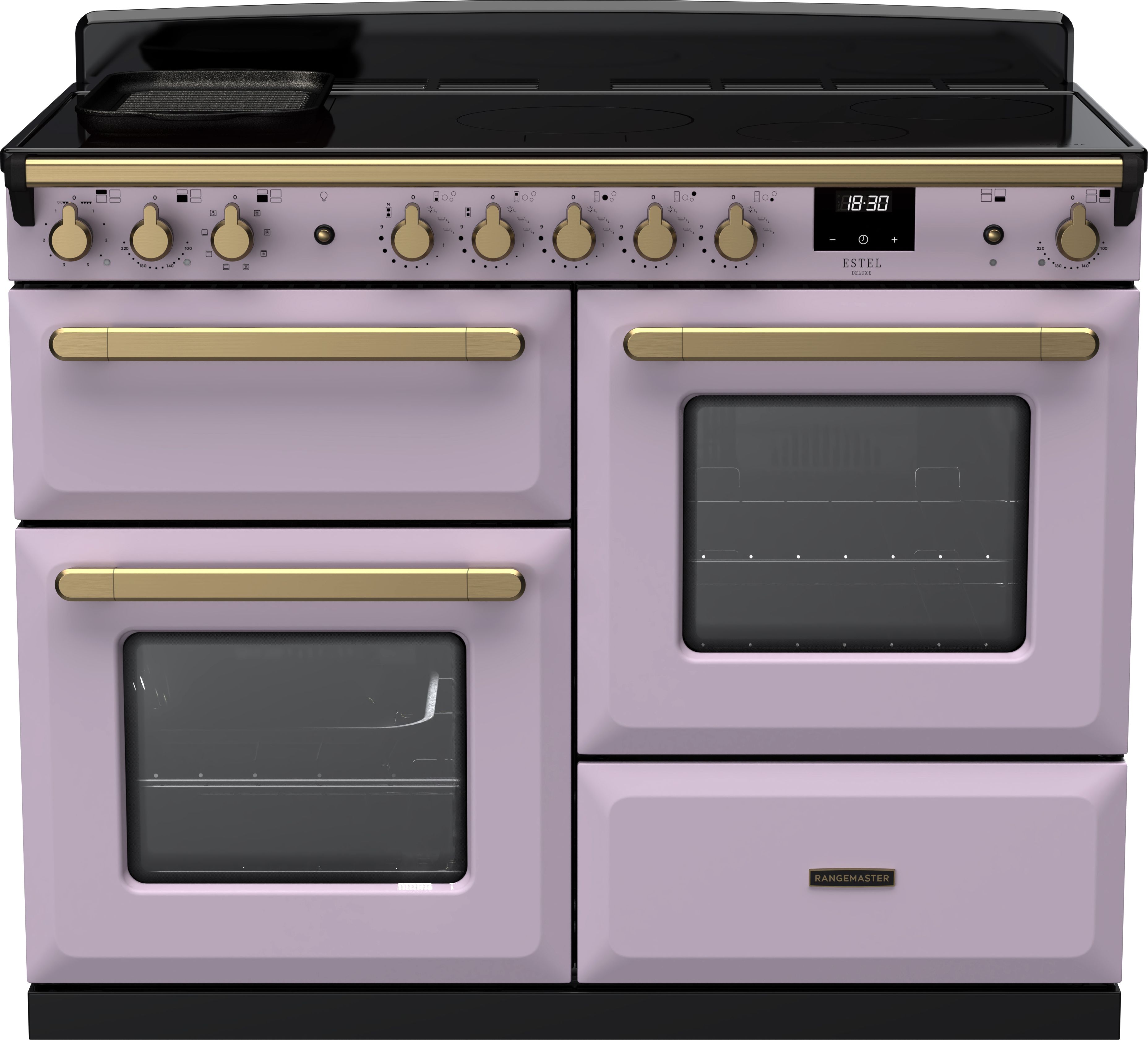 Image of Rangemaster Estel Deluxe ESDLO110EIPHTH/AB1 110cm wide Electric Range Cooker with Induction Hob - Heather / Antique Brass - A Rated, Purple