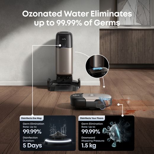 Eufy Omni S2 Robotic Vacuum Cleaner - Black - Annotation - Ozonated water