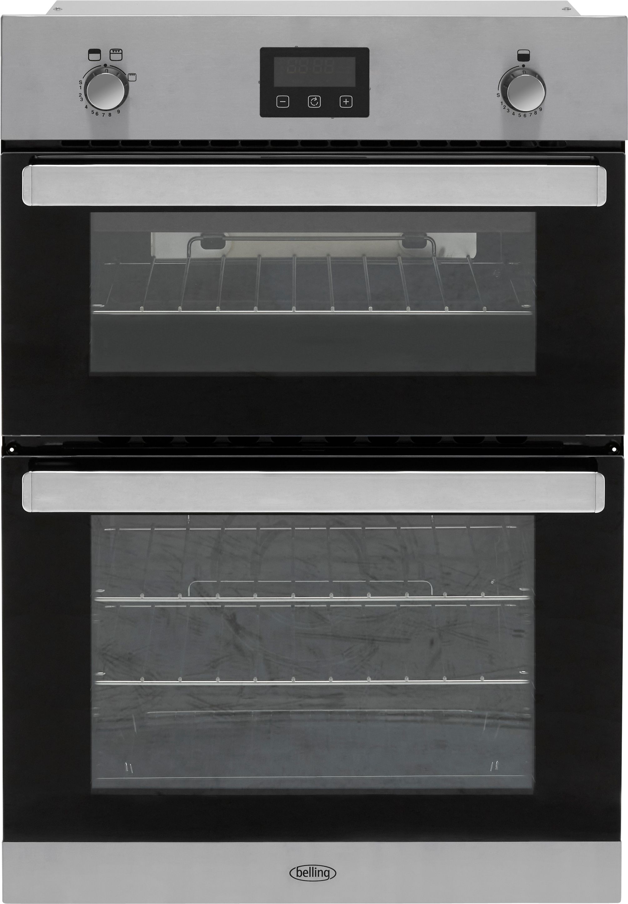 Belling BI902G Built In Gas Double Oven with Full Width Electric Grill - Stainless Steel - A/A Rated, Stainless Steel