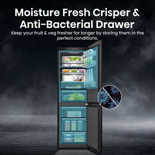 Hisense KitchenFit Eclipse Series 60/40 Total No Frost Fridge Freezer - Black / Stainless Steel - Annotation - Fresh crisper and anti bac shot