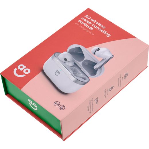 AO Earbuds Wireless Noise Cancelling In-Ear Headphones - White - High box persecutive shot