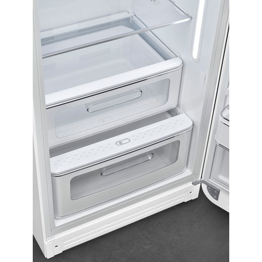 Smeg Right Hand Hinge FAB28RWH6UK 153cm High Small Fridge with Ice Box - White - Close up drawer shot